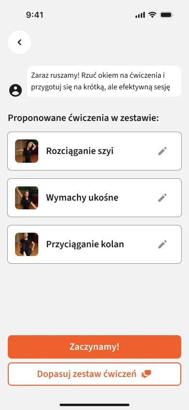 A proposed exercise set tailored to the user