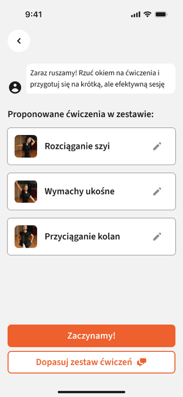 A proposed exercise set tailored to the user